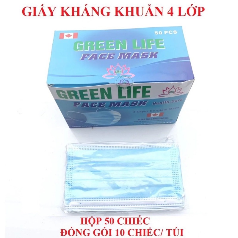 Khẩu trang y tế 4 lớp giấy kháng khuẩn hộp 50 chiếc