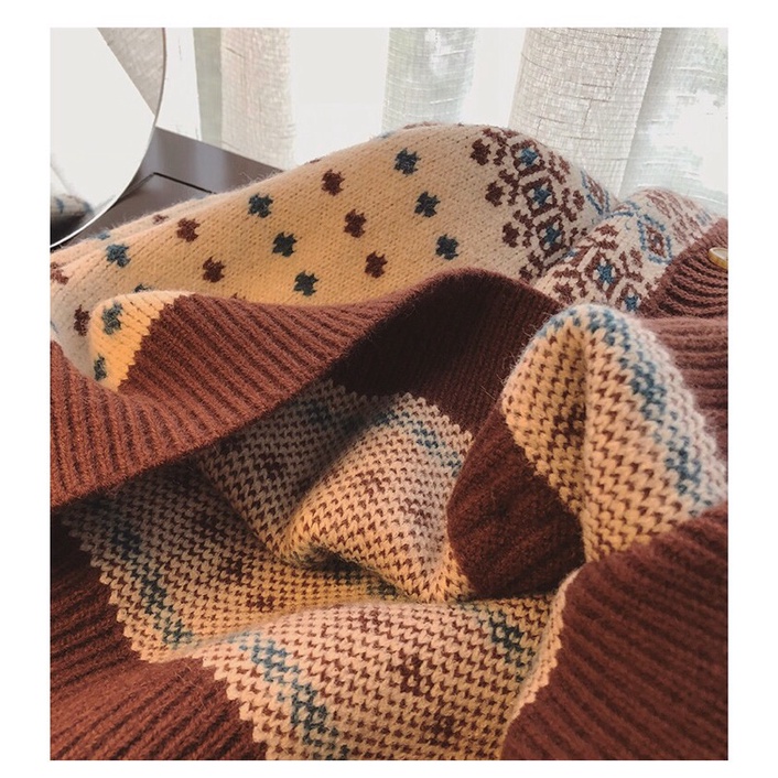Áo khoác cardigan len hoạ tiết