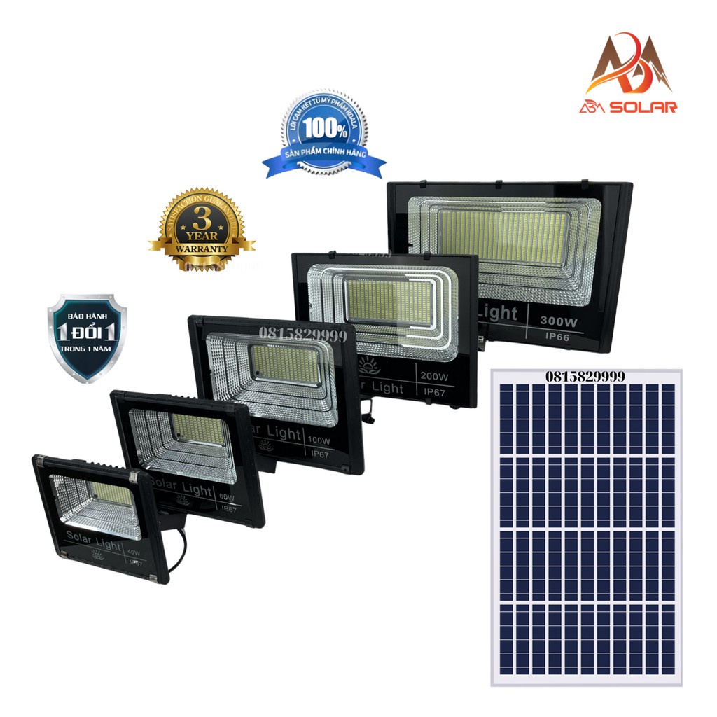 Đèn Năng Lượng Mặt Trời 40W, Đèn Pha LED, Tấm Pin Rời, Chống Nước , Kính Cường Lực Solar Light VinDa - ABM Solar