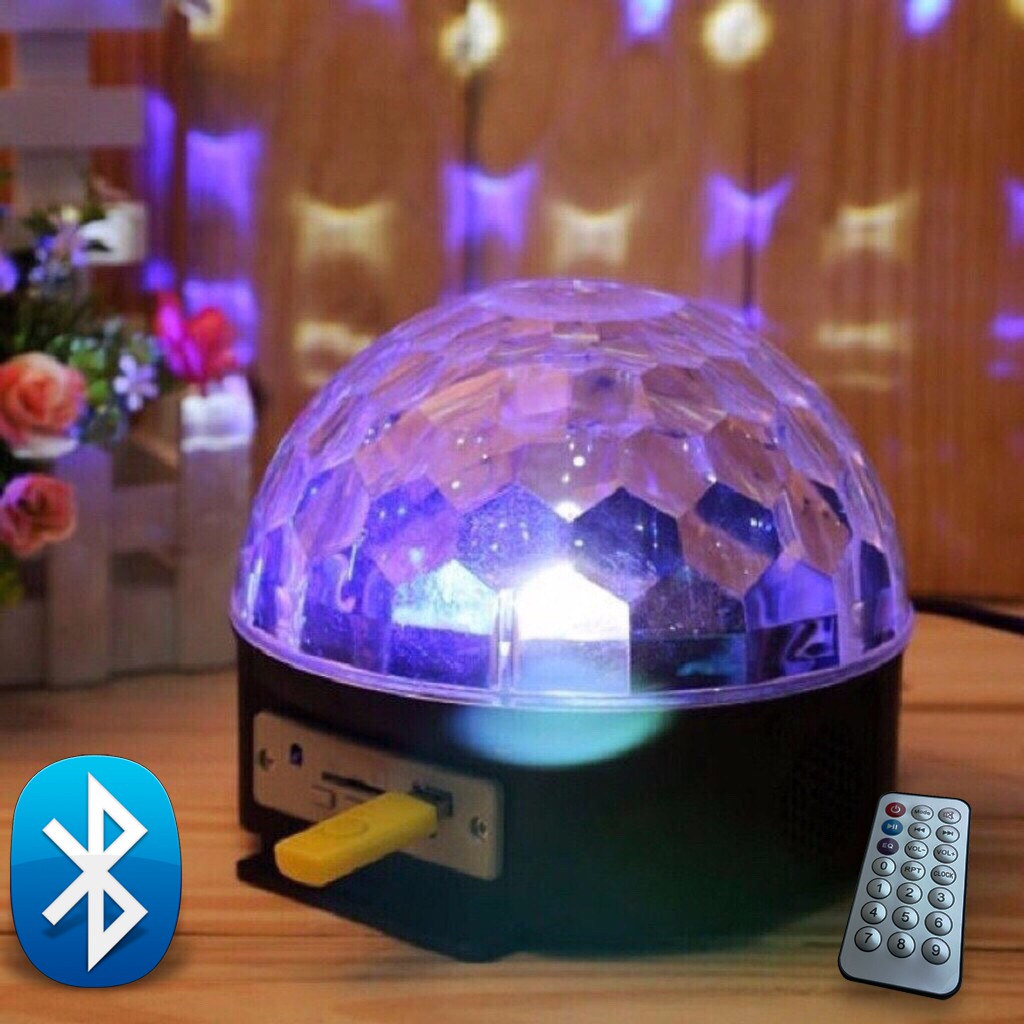 Loa Đèn LED sân khấu 7 màu cầu xoay 360 điều khiển + usb
