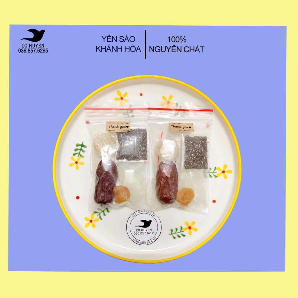 Set yến baby 100 % sợi ( không độn vụn) mix táo đỏ,long nhãn, đường phèn, hạt chia, nguyên chất 100 % Khánh Hòa