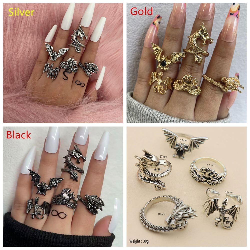 NEXTVN Set 5 Nhẫn Đeo Đốt Ngón Tay Hình Dơi Phong Cách Hip Hop