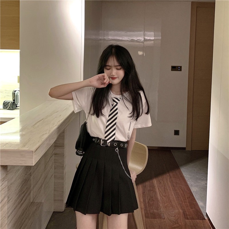 [SẴN] Chân váy xếp ly Ulzzang Quảng Châu VVN18 (kèm dây nịt) | BigBuy360 - bigbuy360.vn