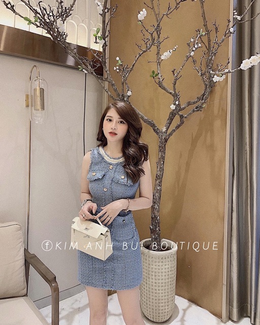 Váy đầm body dạ sát nách viền ngọc cao cấp siêu đẹp L1