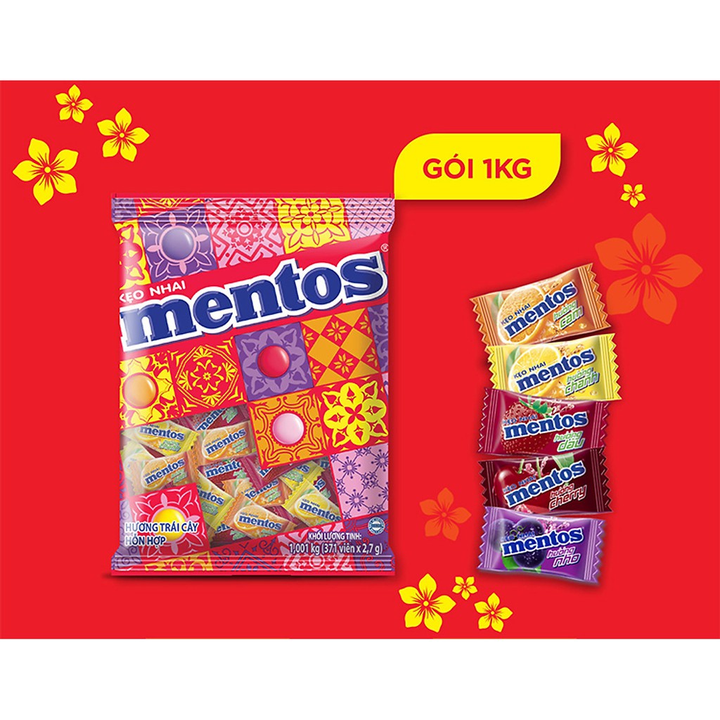 KẸO NHAI MENTOS HƯƠNG TRÁI CÂY HỖN HỢP GÓI 1KG - 5002300