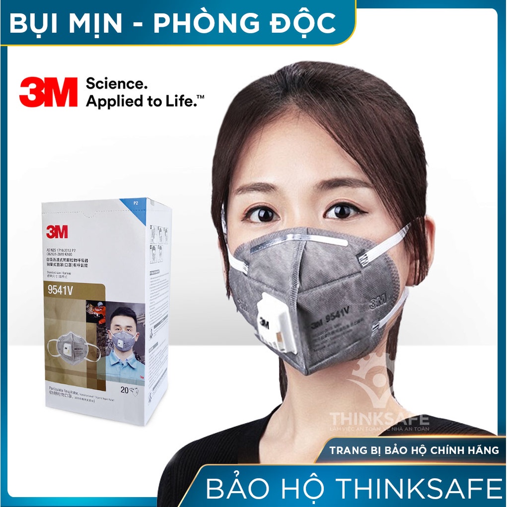 Khẩu trang than hoạt tính 3M 9541V có van lọc hơi hữu cơ, mùi, kháng khuẩn bụi mịn phòng dịch Khẩu trang 3M - THINKSAFE