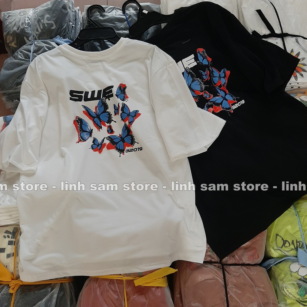 Áo thun tay lỡ nữ freesize phông form rộng Unisex, mặc cặp, nhóm, lớp in HÌNH BƯỚM chữ SWE | BigBuy360 - bigbuy360.vn