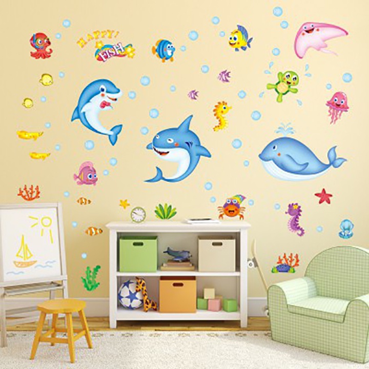 Tranh dán tường cho bé phòng ngủ ST DECOR XL7159 Gia Đình Cá Heo