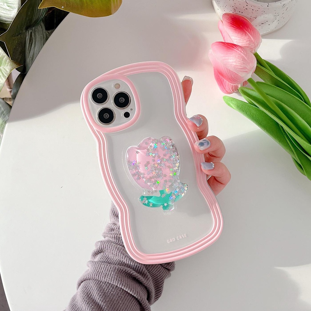 Ốp Điện Thoại Tpu Mềm Trong Suốt Chống Rơi Họa Tiết Hoa Tulip Gắn Giá Đỡ Cho iPhone 11 12 13 pro max xr x xsmax