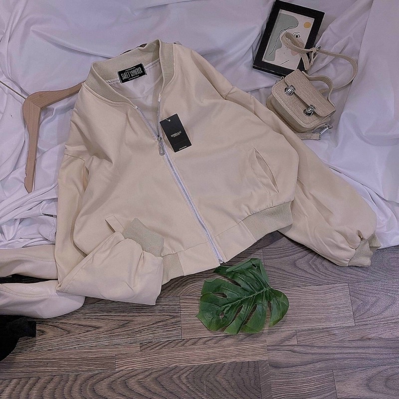 Áo khoác lửng croptop kaki dạ da lộn 2 lớp tay dơi bomber không nón unisex ulzzang nam nữ