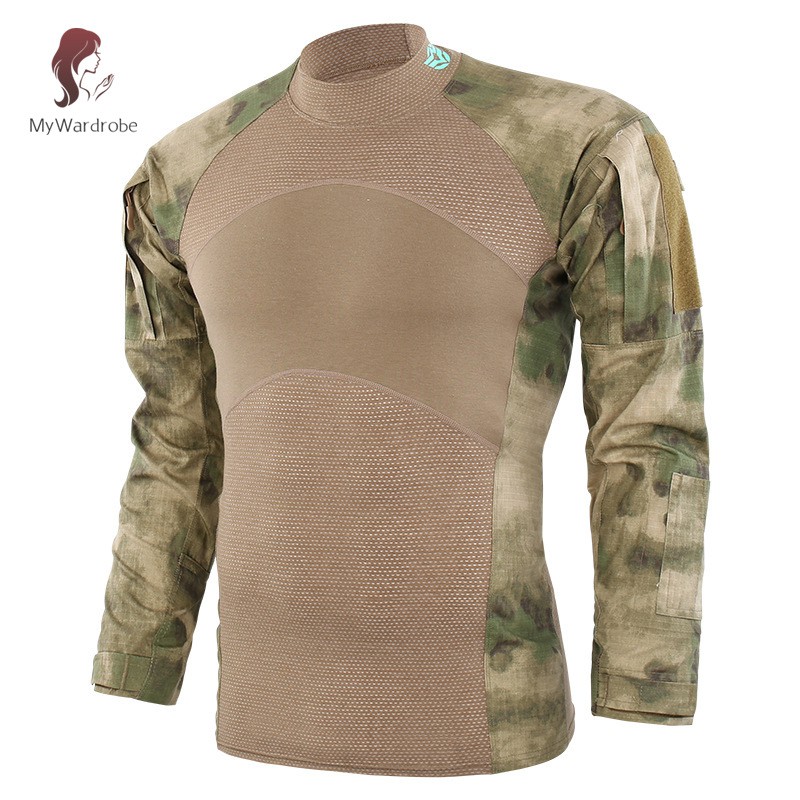 【READY STOCK】ETXK Men's Summer Tactical T shirt Army Combat Airsoft Tops Long Sleeve Shirt Paintball Hunt Camouflage Clothing M-2XL