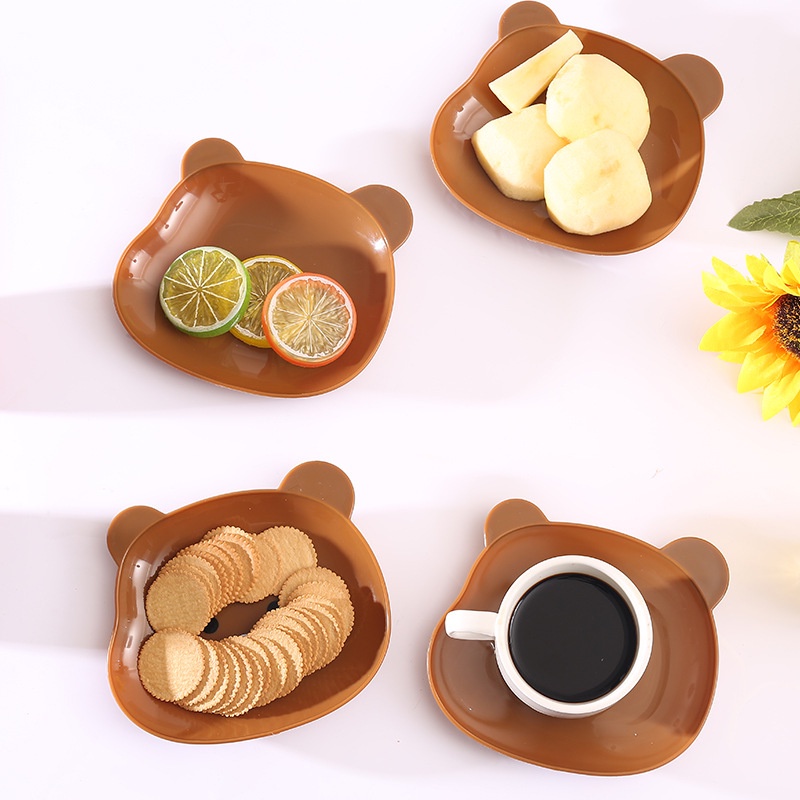 Set 8 đĩa đựng đồ ăn vặt, bánh ngọt hình gấu kèm khay đựng