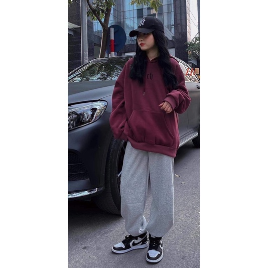 Bộ nỉ áo mũ Cotton Ch đỏ xám H2B665