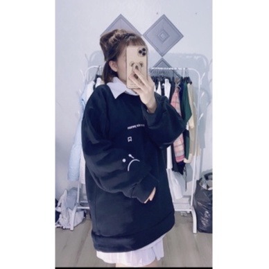 ÁO TRẮNG ĐEN  ÁO NỈ COTTON NAM NỮ ULZZANG THU ĐÔNG 2021