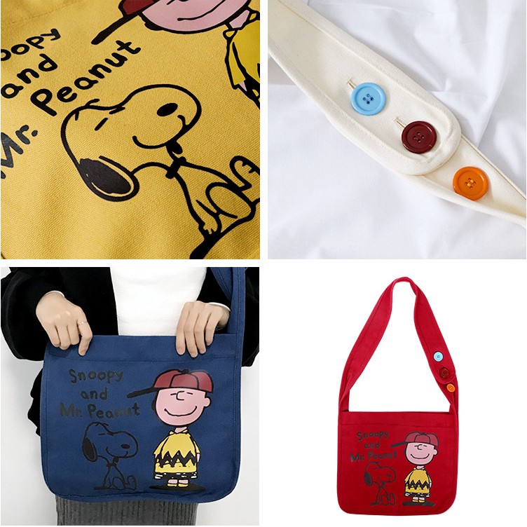 Túi Đeo Chéo Nữ Tote Vải Canvas In Hình Chú Chó Snoopy Và Mr Peanut Siêu Dễ Thương Rất Thích Hợp Khi Đi Học Và Đi Làm