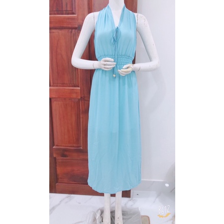 [47-57ky]Đầm voan mềm maxi đi biển  chạy thun eo kèm dây cột nơ phía trước xinh xắn