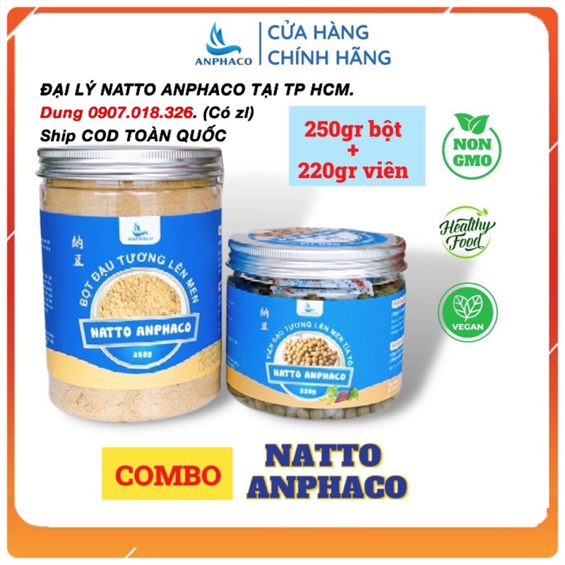 &lt;keto, thực dưỡng, ăn chay&gt; 500 gr đậu tương lên men Natto Anphaco (1 hủ bột và 1 hủ viên tía tô)