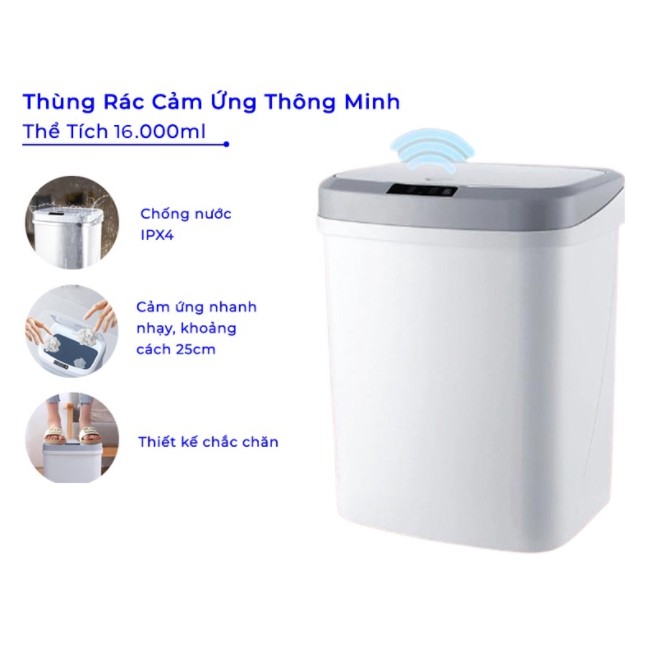 Thùng Rác Cảm Ứng Thông Minh Có Nắp Đóng Mở Tự Động Thùng Rác Cao Cấp Thể Tích 16L