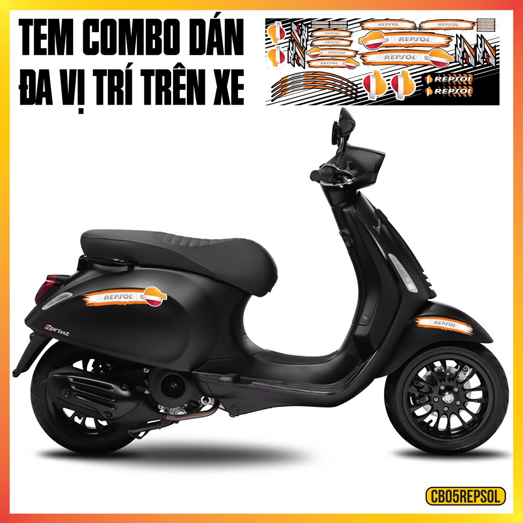 Tem Xe REPSOL 01 Dán Đa Vị Trí Trên Xe | CB05REPSOL | Chất Liệu PVC 5 Lớp Dán Cho Mọi Dòng Xe