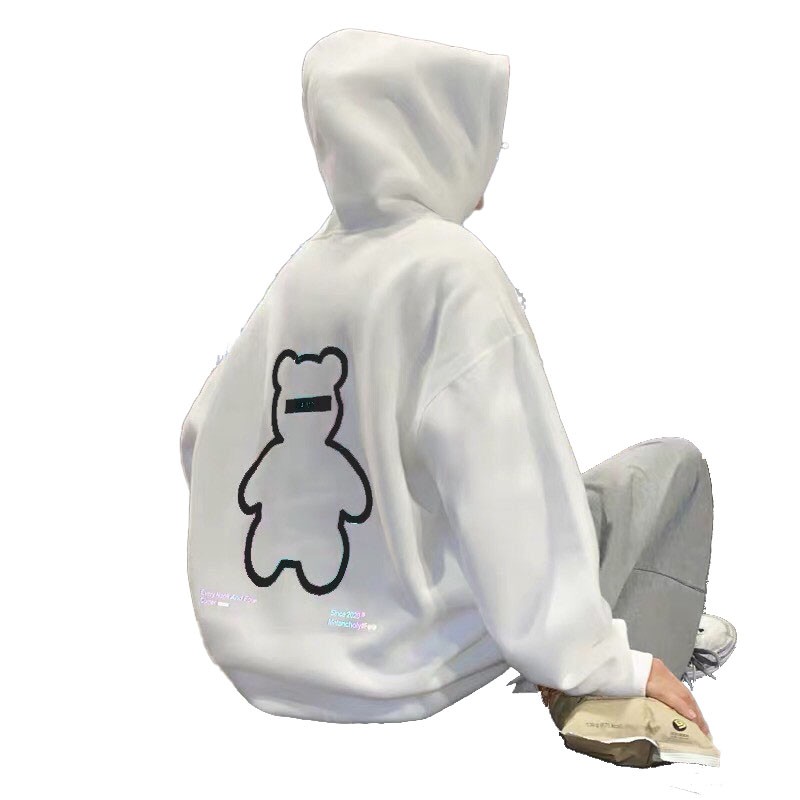 Áo nỉ hoodie gấu hai màu đen trắng form rộng | BigBuy360 - bigbuy360.vn