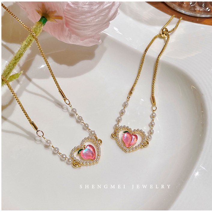 Vòng Cổ Choker Ngọc Trai Mặt Trái Tim Màu Hồng Thời Trang Cho Nữ