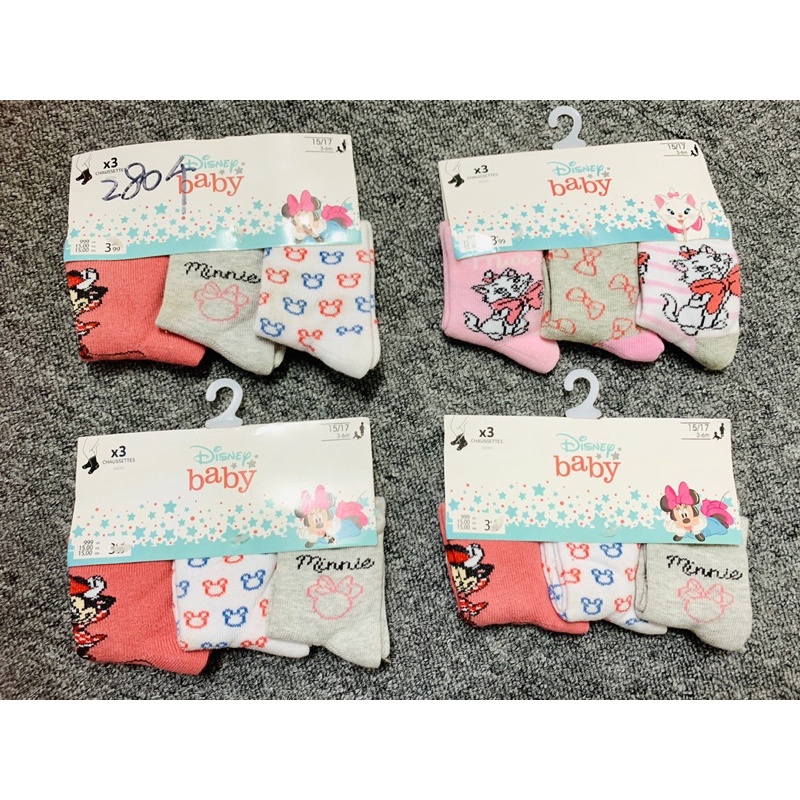 Set 3 đôi tất Disney xuất dư size 0-36m