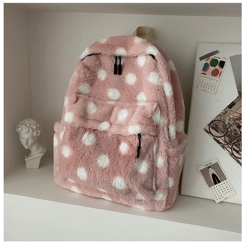 Balo lông thỏ hoạ tiết chấm bi trẻ trung