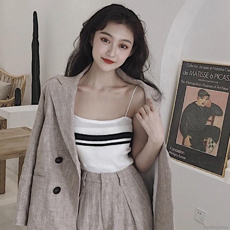 Áo Tank Top Dệt Kim Hoạ Tiết Kẻ Sọc Thiết Kế Quyến Rũ | BigBuy360 - bigbuy360.vn