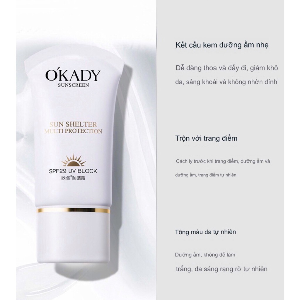 Kem chống nắng chống thấm nước dưỡng da dưỡng trắng mịn O'KADY Sunscreen | BigBuy360 - bigbuy360.vn