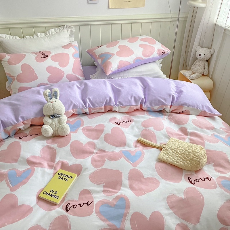 Set Bộ Vỏ Chăn Ga Gối Cotton Living - Chất Liệu Cotton Thoáng Mát ( 4 Mẫu Tim - Shinbedding)