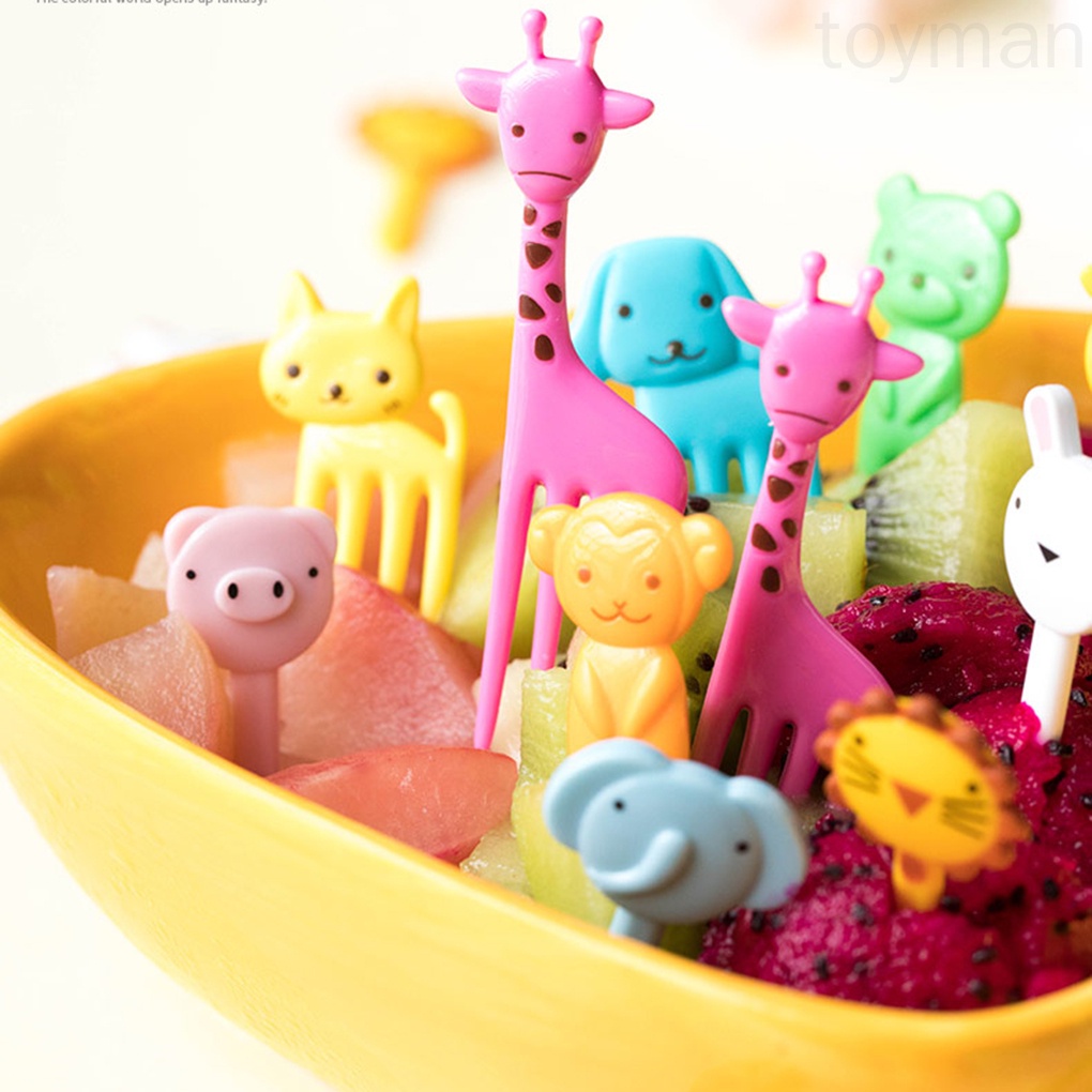 Set 10 nĩa ăn trái cây hình động vật dễ thương màu sắc ngẫu nhiên