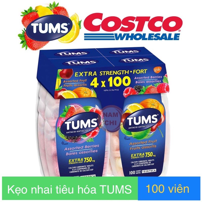 [Date 2025] Kẹo nhai tiêu hóa TUMS chai 100 viên