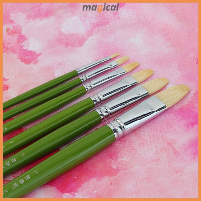 Bộ 6 cọ vẽ tranh sơn dầu cán gỗ hình con heo | BigBuy360 - bigbuy360.vn