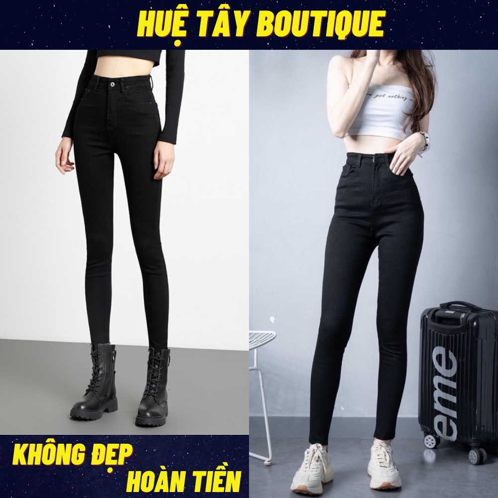 [Mã FAMARAL1 giảm 10K đơn 50K] Quần jeans nữ, quần jeans lưng cao dáng ôm co dãn màu đen size S M L BASIC SKUQ-33