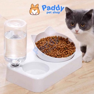 Khay Ăn Uống Đôi Cho Chó Mèo Hình Tai Mèo Trắng
