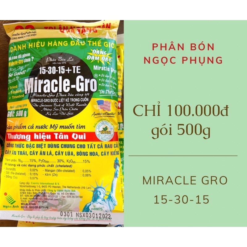 Phân bón MIRACLE GRO 15-30-15 gói 500g