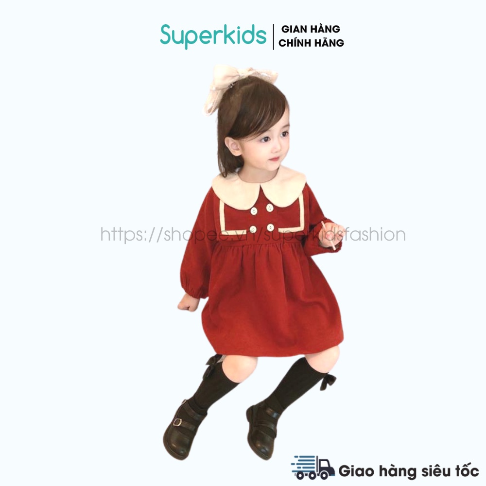 Váy Tết cho bé - Váy Nhung babydoll tiểu thư dễ thương 8-22kg QATE776