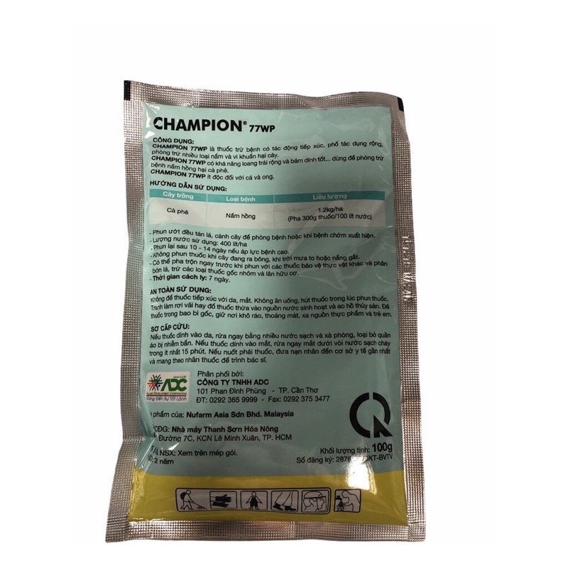 Sản phẩm CHAMPION 77WP trừ bệnh nấm hồng (100g)