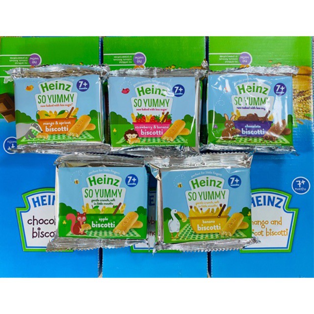 09/2023 Bánh Quy Ăn Dặm  Ít Đường Heinz Đủ Vị - Táo - Dâu Chuối - Socola - Xoài Mơ 60G - 7M