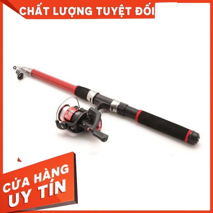 Bộ cần câu giá rẻ 1m8 kèm máy+dây+bộ phao lưỡi và phụ kiện màu đỏ