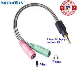 Cáp chia cổng âm thanh 3.5mm 1 ra 2 cổng Mic và Phone - Soundmax Audio Jack