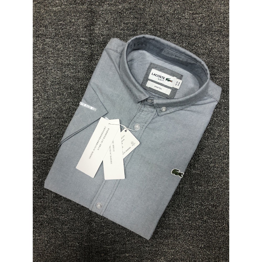 LACOSTE ◈✉Áo Sơ Mi Tay Ngắn Vải Oxford Cotton Dáng Ôm Thời Trang Mùa Xuân 2020 Cho Nam