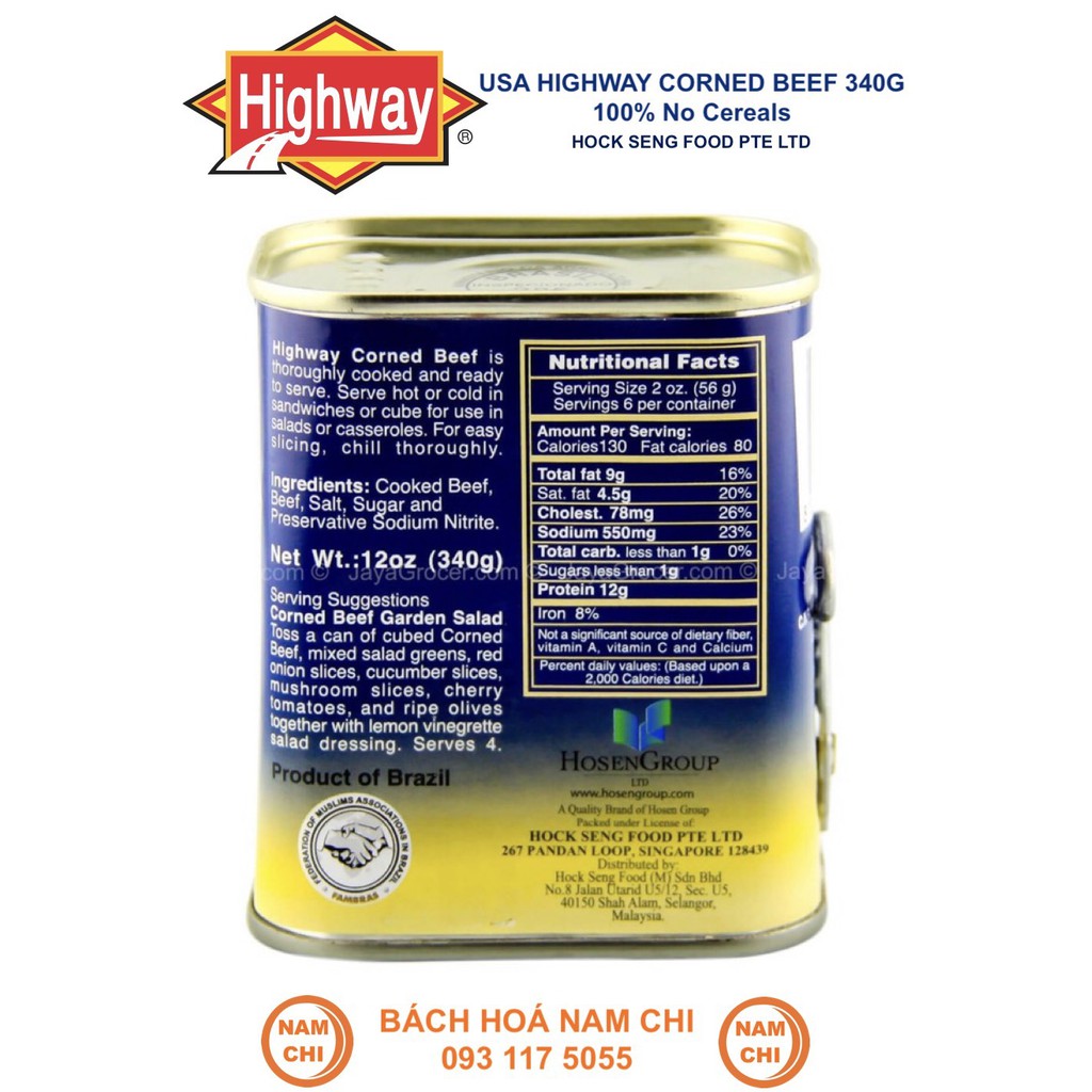 [DATE 04/2024] Thịt Bò Đóng Hộp Highway Corned Beef Brazil 340gram (Hàng Chuẩn Mỹ)