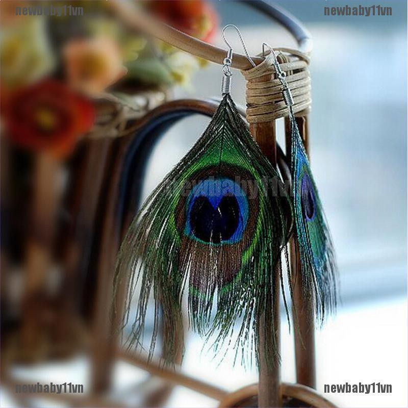 Hoa Tai Dáng Dài Hình Lông Công Màu Sắc Thời Trang Phong Cách Mới