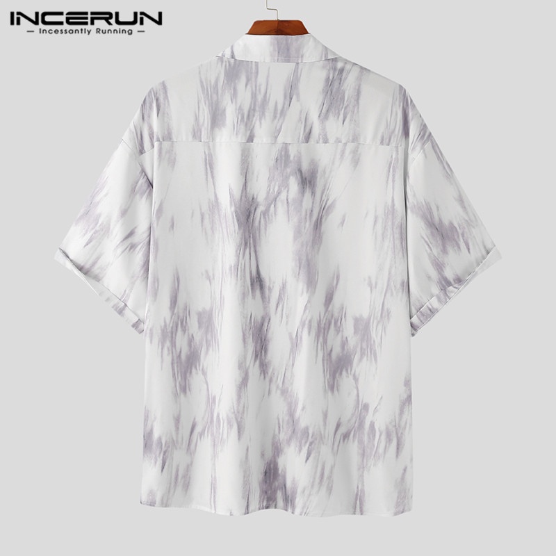 Áo sơ mi INCERUN dáng rộng tay ngắn cài nút in họa tiết hippie dành cho nam
