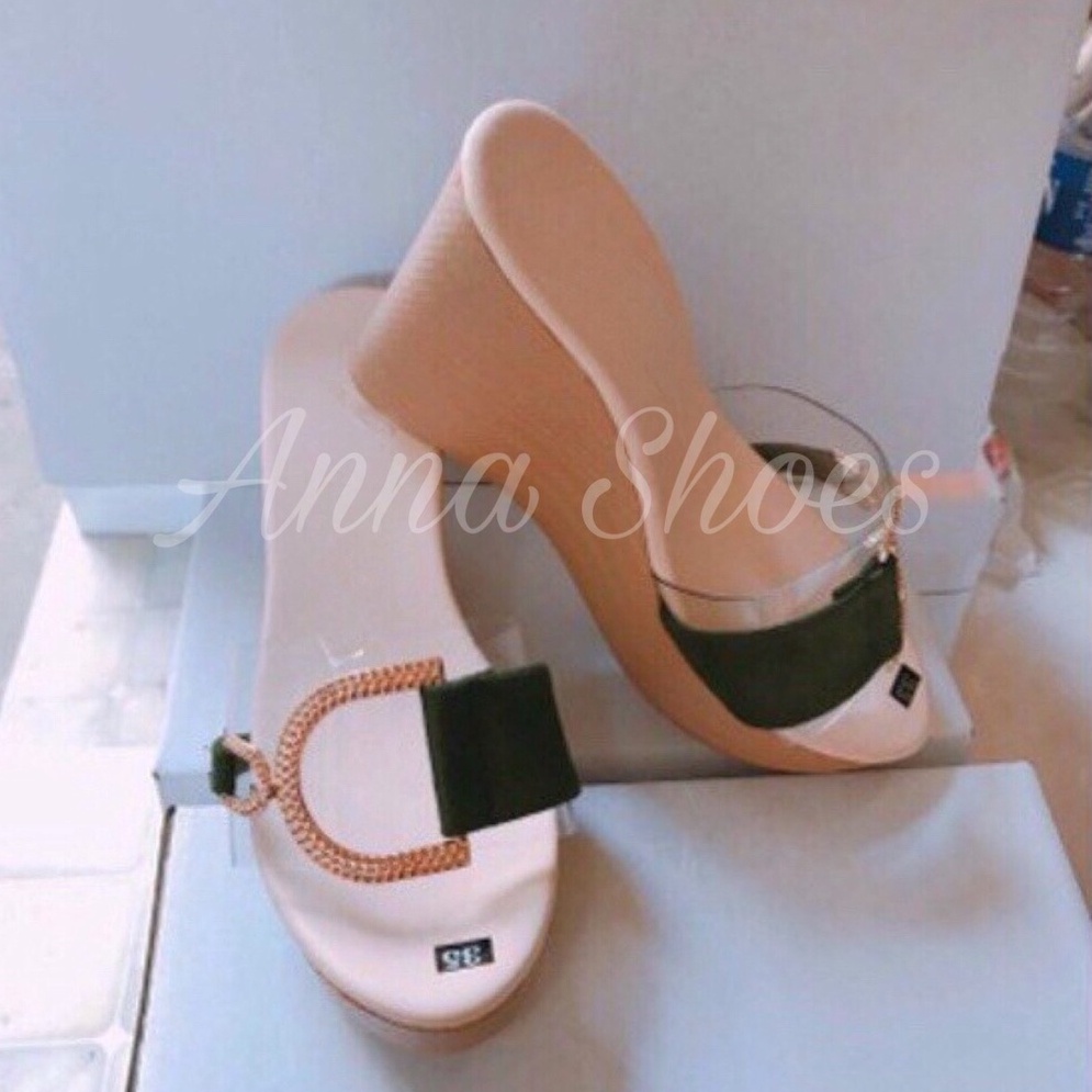 Dép nữ công sở  6cm - 9cm đế xuồng quai meka phối khóa D  ANA