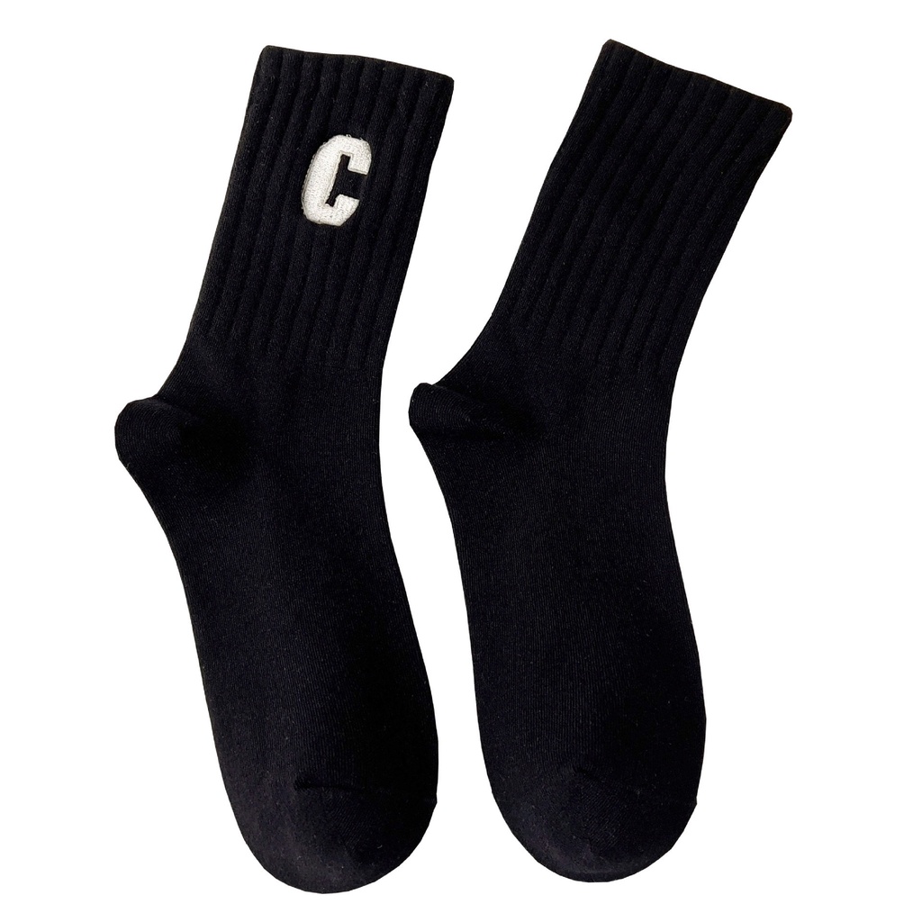 Tất cổ cao nữ thêu chữ nhiều màu dễ thương 495 vải cotton co giãn thời trang