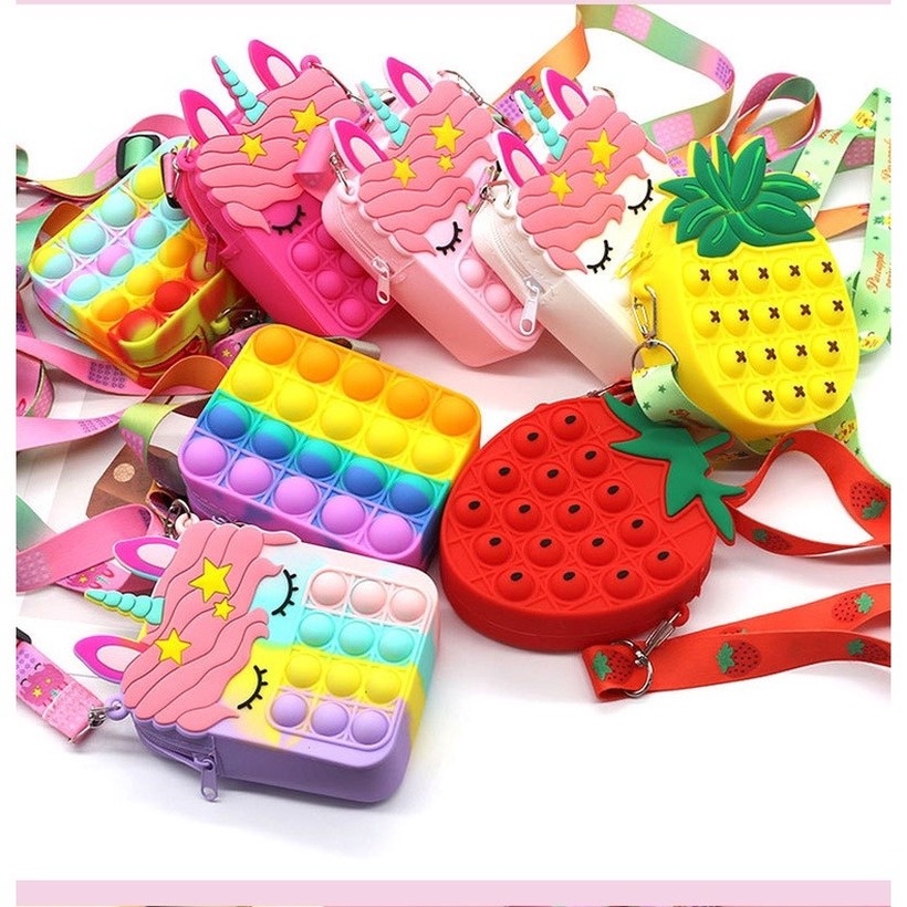 【Free Gift】Pop it Con kỳ lân Messenger cái túi Túi đeo vai Push Bubble Sensory Fidget Giải phóng đồ căng thẳng