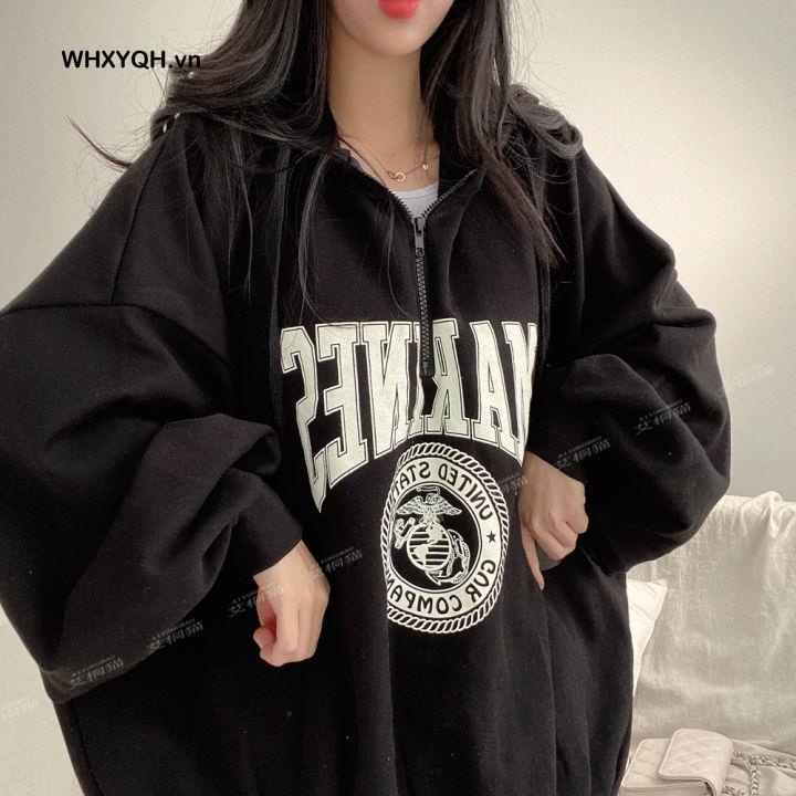 Áo Khoác Hoodie Dáng Rộng Phối Khóa Kéo Thời Trang Mới Cho Nữ