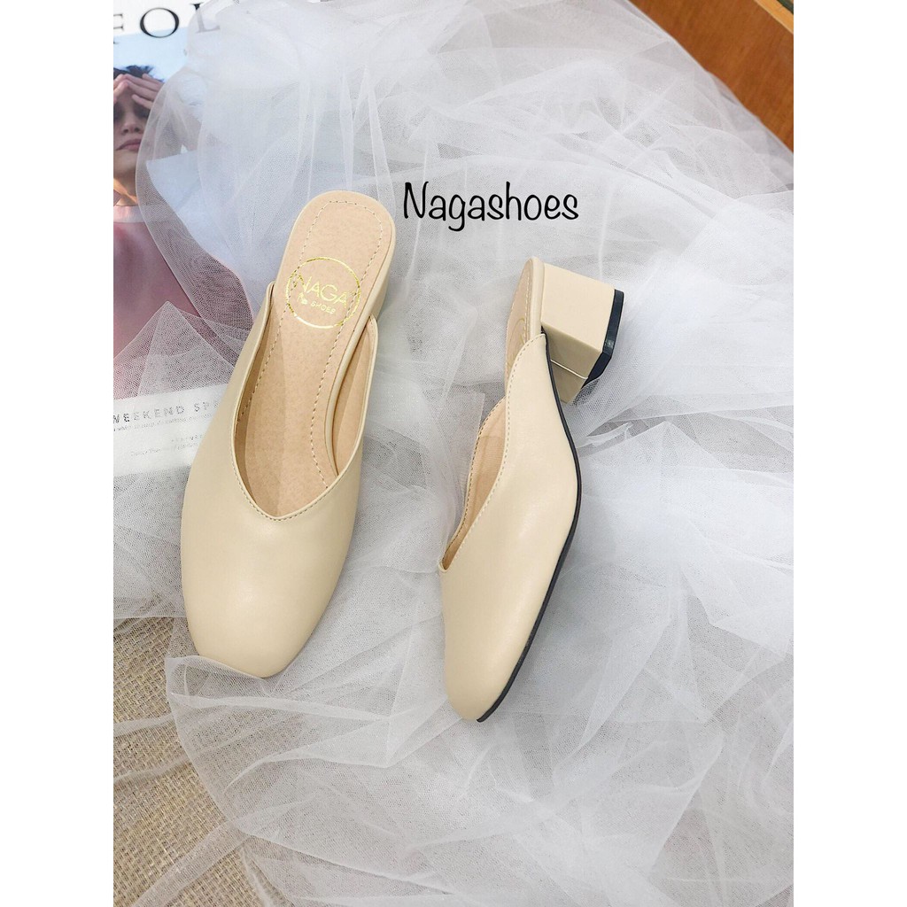 [ FORM BÉ - CHỌN LÊN 1 SIZE ] DÉP SỤC NAGASHOES TRƠN MŨI VUÔNG CAO 5P NAD76